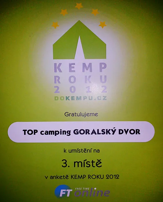 Ocenenie 3.miesto v ankete KEMP roku 2012, Kemping, Camping
